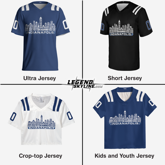 Indianapolis Jersey Custom Football Greatest Of All Time Team Legends Indianapolis City Skyline Jersey Shirt, Personalized Embroidery Name Number