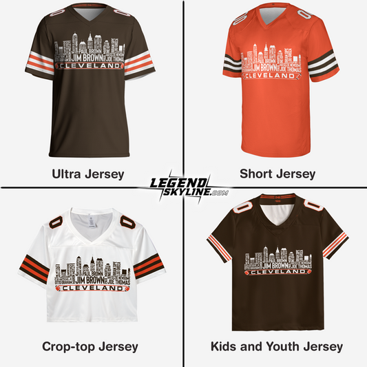 Cleveland Jersey Custom Football Greatest Of All Time Team Legends Cleveland City Skyline Jersey Shirt, Personalized Embroidery Name Number
