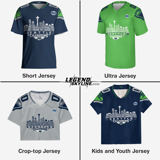 Seattle Custom Jersey Champions LX Football 2026 Bowl Dream Team Seattle Skyline Personalized Embroidery Name Number