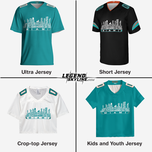 Miami Jersey Custom Football Greatest Of All Time Team Legends Miami City Skyline Jersey Shirt, Personalized Embroidery Name Number