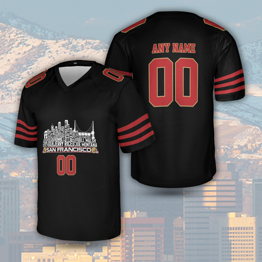 San Francisco Custom Football Jersey Greatest Of All Time Team Legends San Francisco City Skyline Shirt Personalized Embroidery Name Number