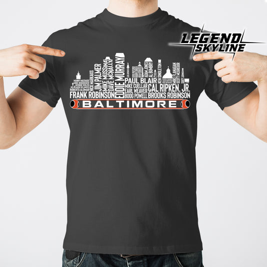 Baltimore Baseball Greatest Of All Time Team Legend Baltimore City Skyline Shirts