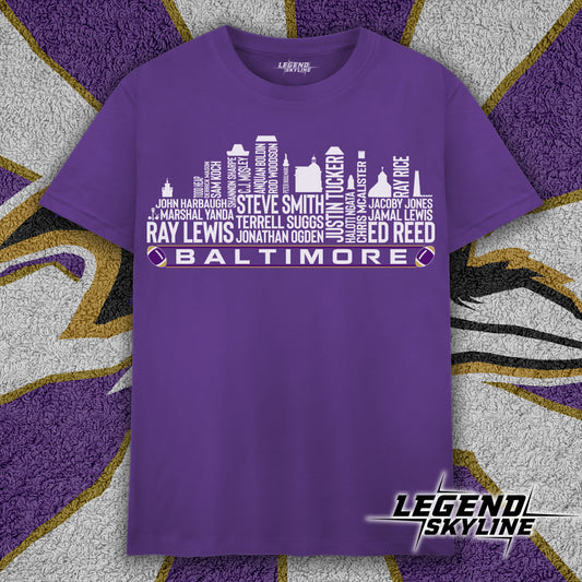 Baltimore Football Greatest Of All Time Team Legend Baltimore City Skyline Shirt