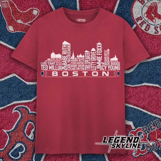 Boston Baseball Greatest Of All Time Team Legend Boston City Skyline Shirts