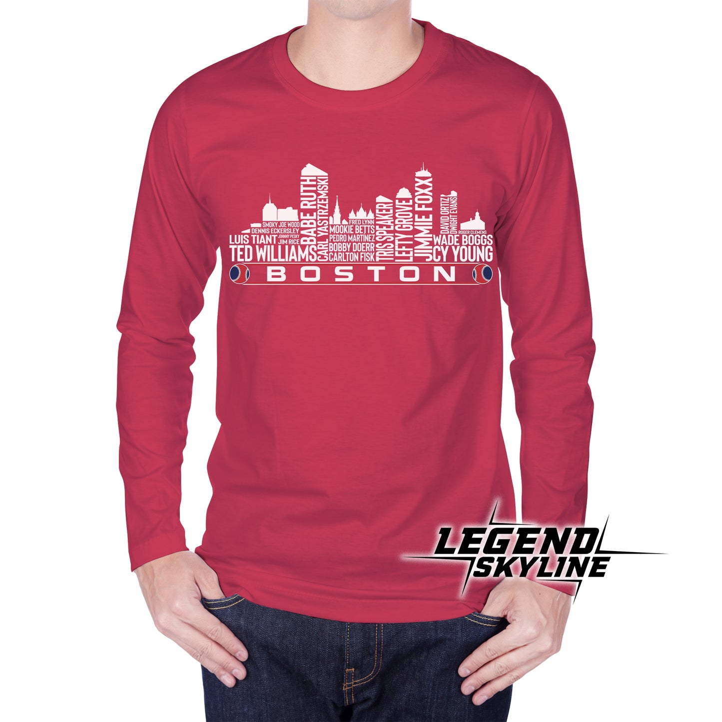 Boston Baseball Greatest Of All Time Team Legend Boston City Skyline Shirts