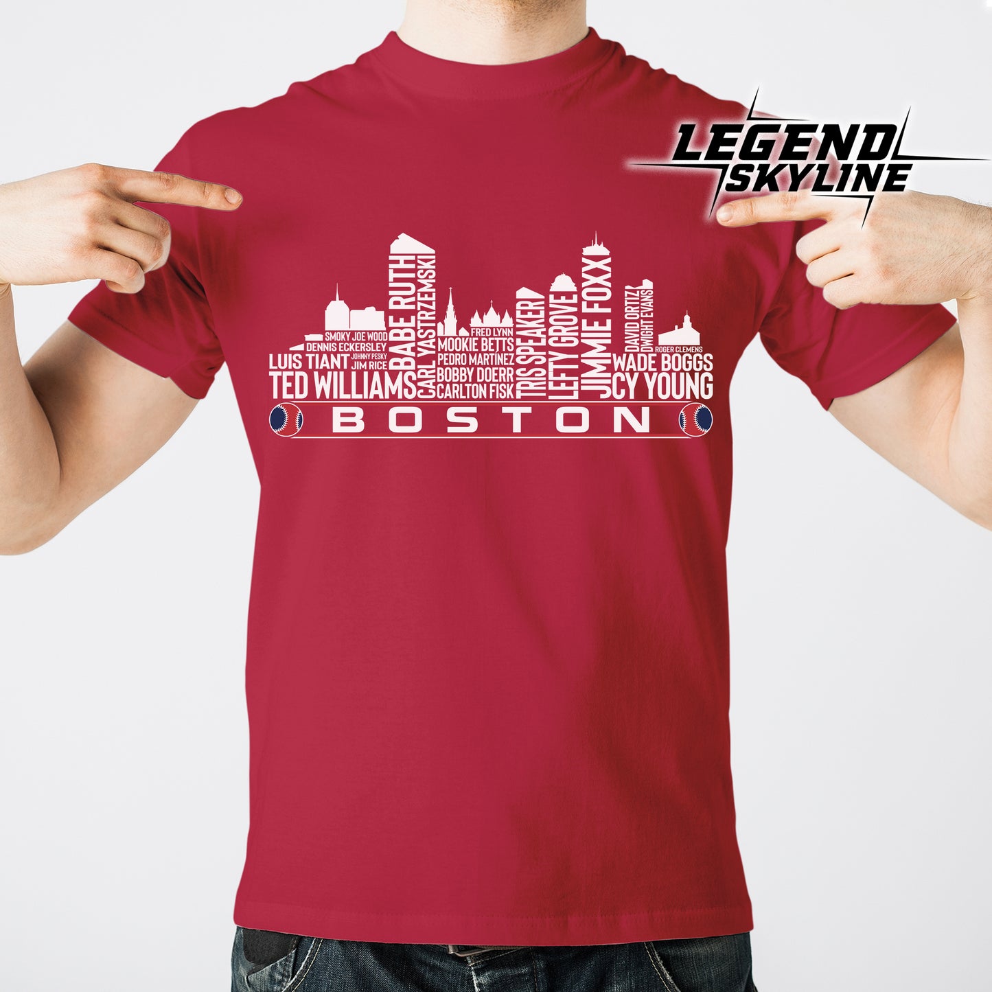 Boston Baseball Greatest Of All Time Team Legend Boston City Skyline Shirts