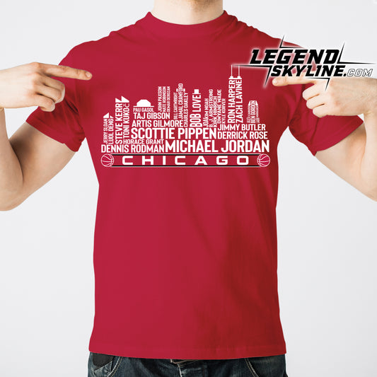 Chicago Basketball Greatest Of All Time Team Legends Chicago City Skyline Shirt