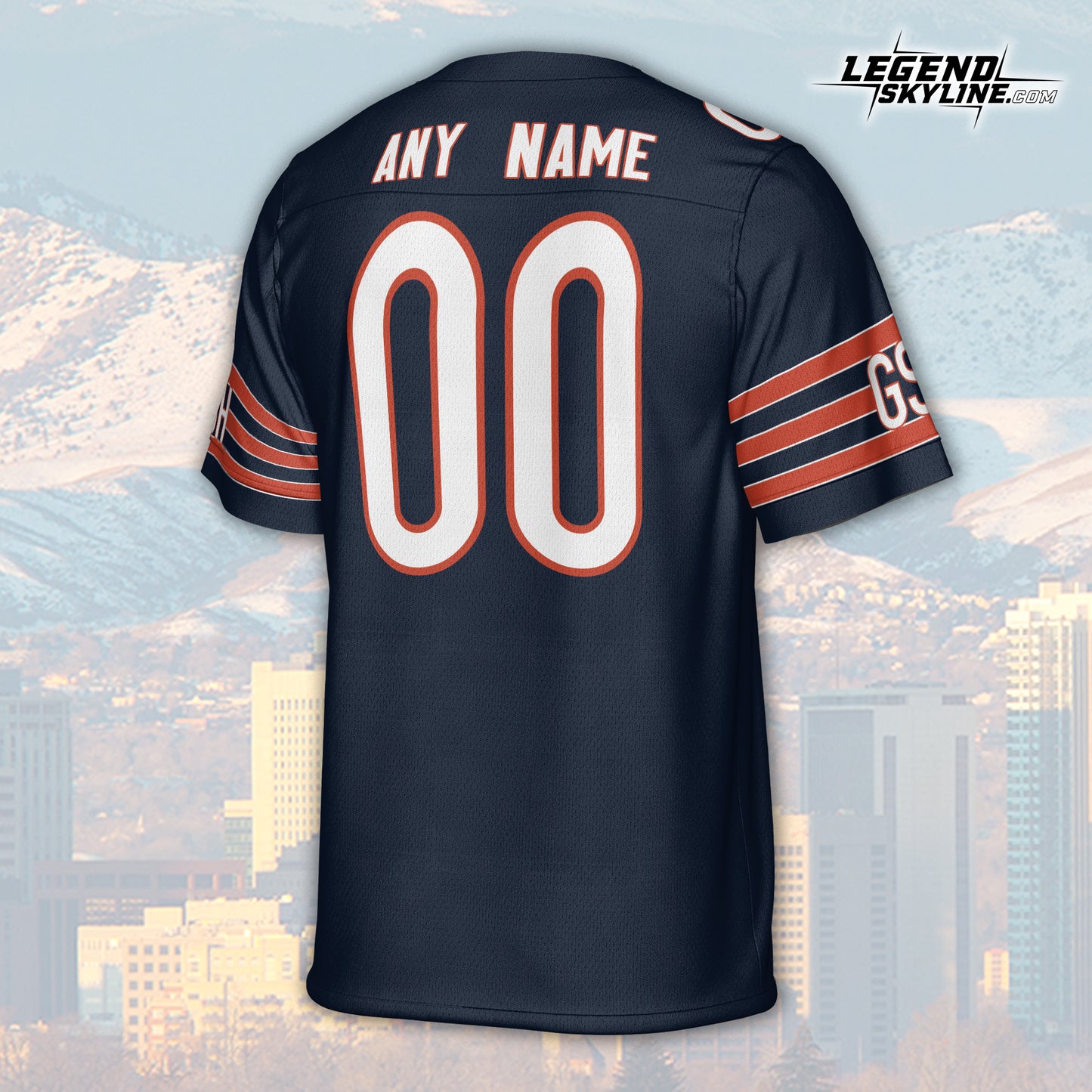 Chicago Jersey Custom Football Greatest Of All Time Team Legends Chicago City Skyline Jersey Shirt, Personalized Embroidery Name Number
