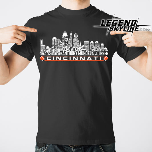 Cincinnati Football Greatest Of All Time Team Legend Cincinnati City Skyline Shirt