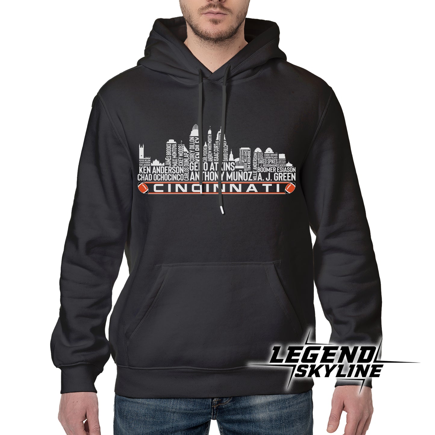 Cincinnati Football Greatest Of All Time Team Legend Cincinnati City Skyline Shirt