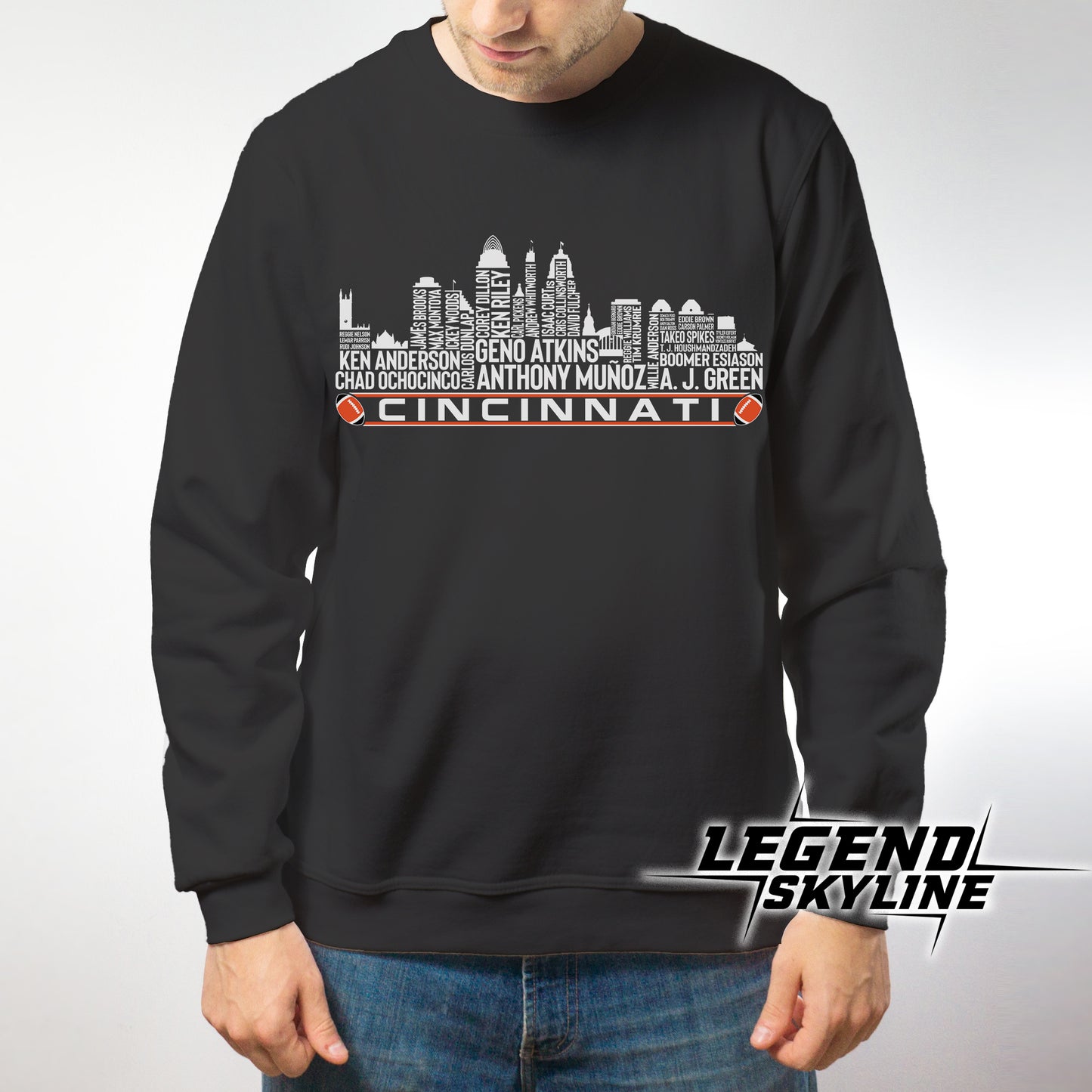 Cincinnati Football Greatest Of All Time Team Legend Cincinnati City Skyline Shirt