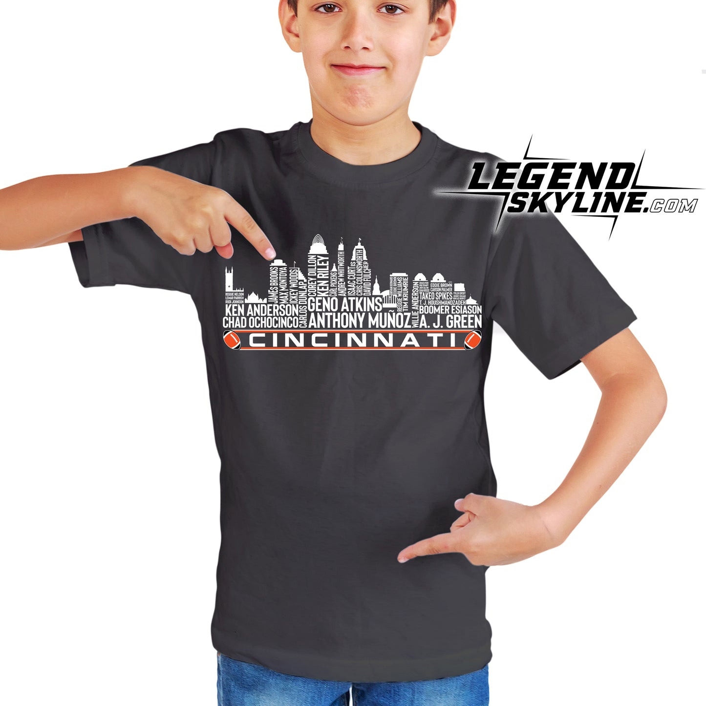 Cincinnati Football Greatest Of All Time Team Legend Cincinnati City Skyline Shirt