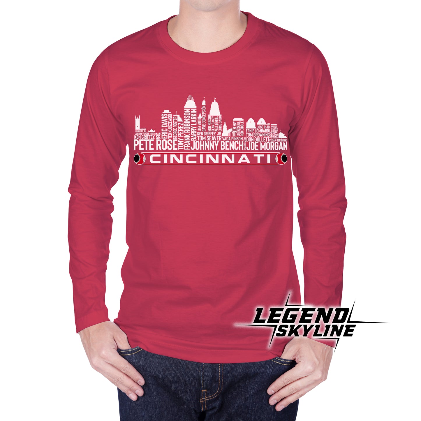 Cincinnati Baseball Greatest Of All Time Team Legend Cincinnati City Skyline Shirts