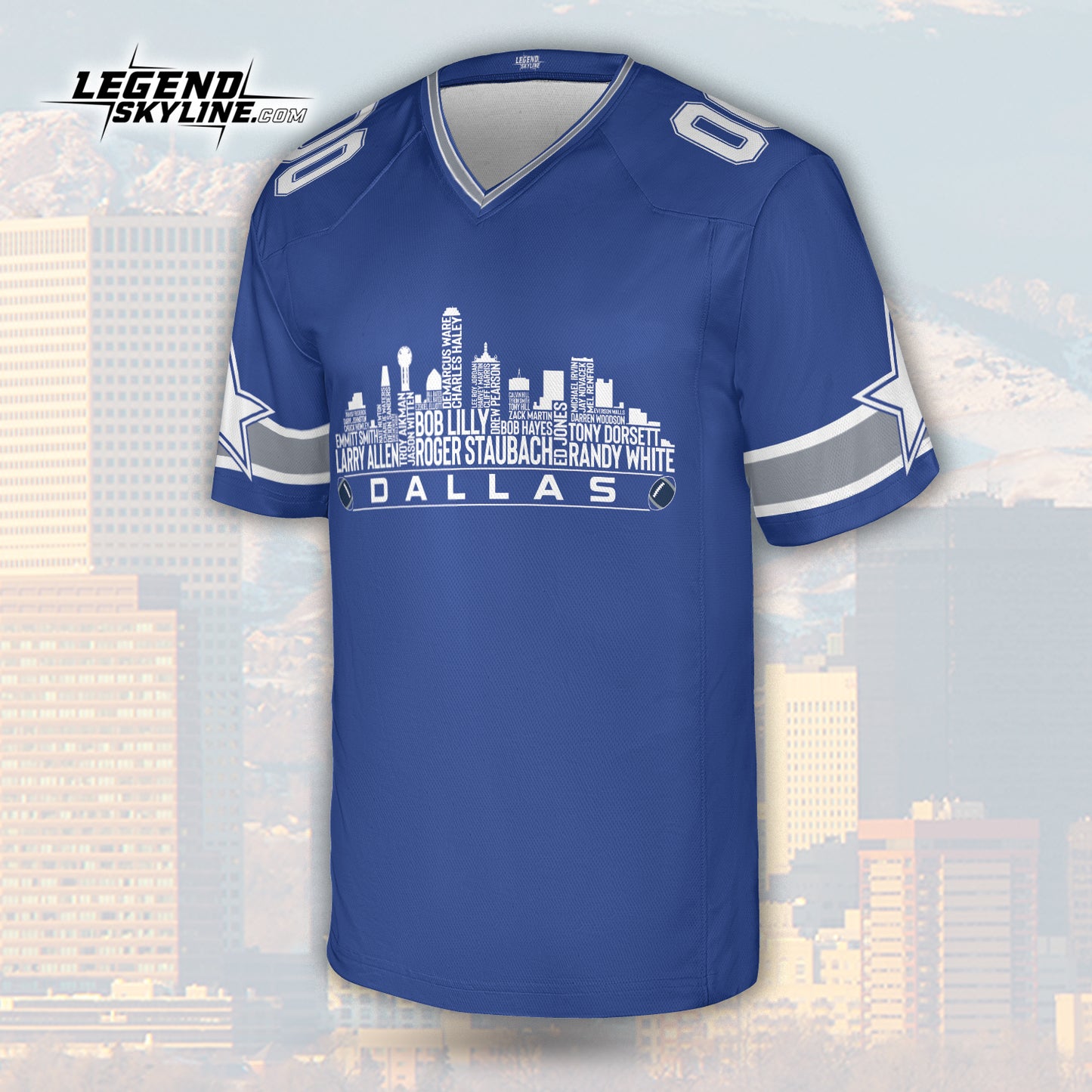Dallas Custom Football Jersey Greatest Of All Time Team Legends, Dallas City Skyline Shirt, Personalized Embroidery Name Number