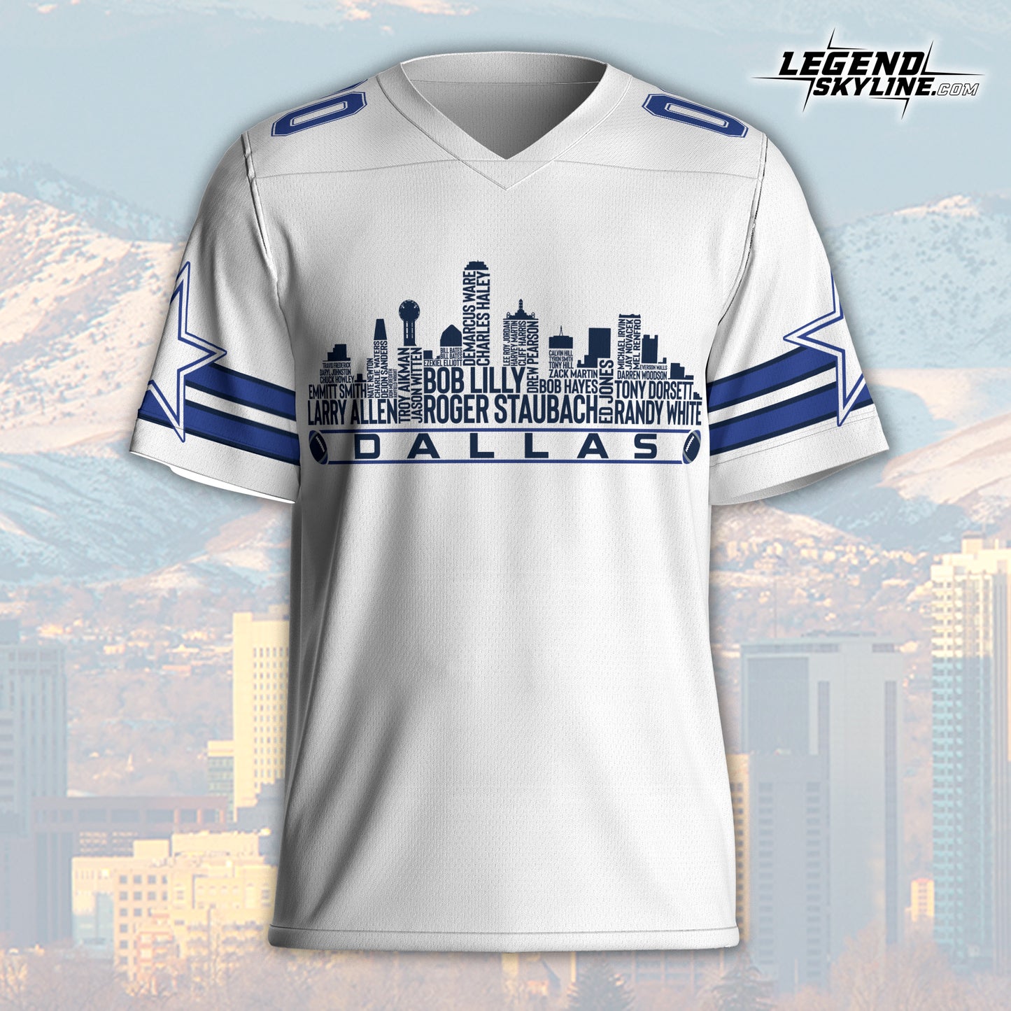 Dallas Custom Football Jersey Greatest Of All Time Team Legends, Dallas City Skyline Shirt, Personalized Embroidery Name Number