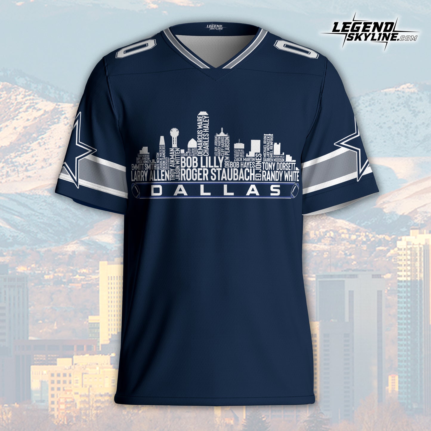 Dallas Custom Football Jersey Greatest Of All Time Team Legends, Dallas City Skyline Shirt, Personalized Embroidery Name Number