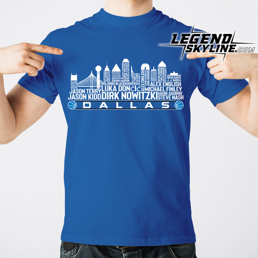 Dallas Basketball Greatest Of All Time Team Legends Dallas City Skyline Shirt
