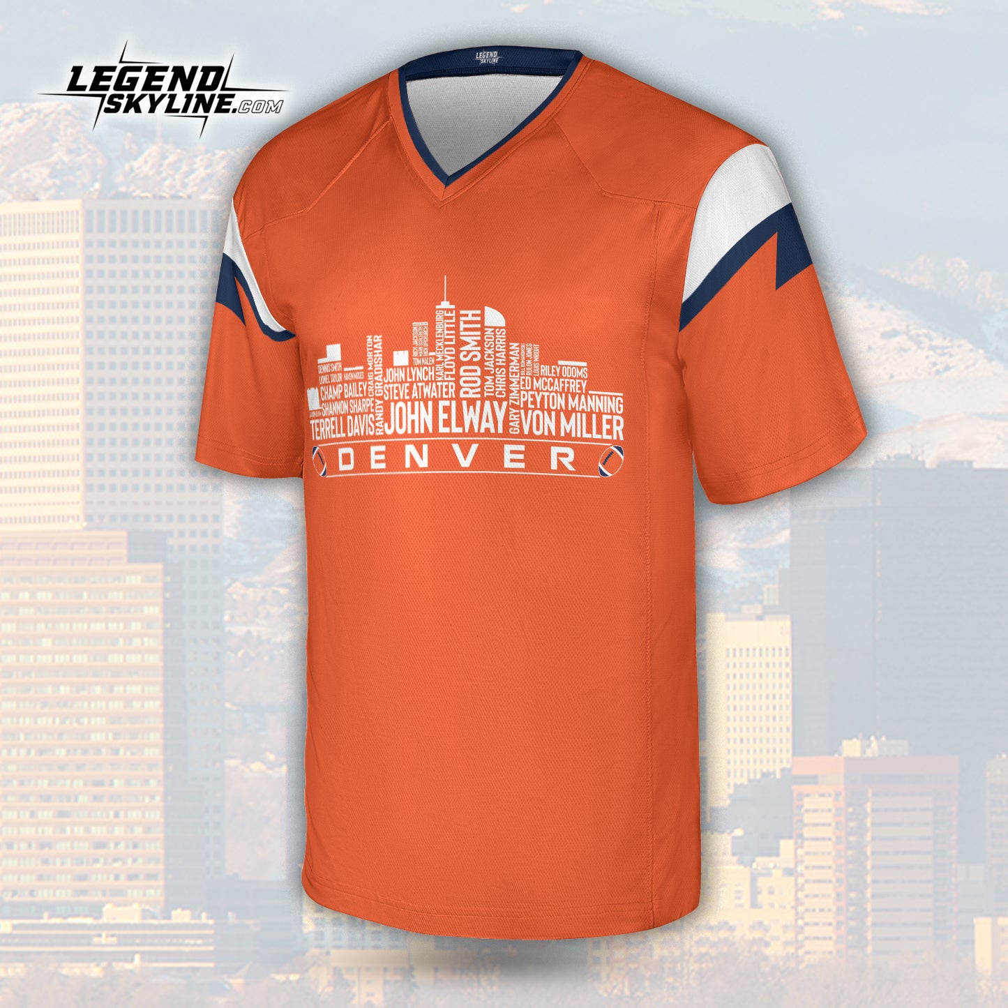 Denver Custom Football Jersey Greatest Of All Time Team Legends, Denver City Skyline Shirt, Personalized Embroidery Name Number