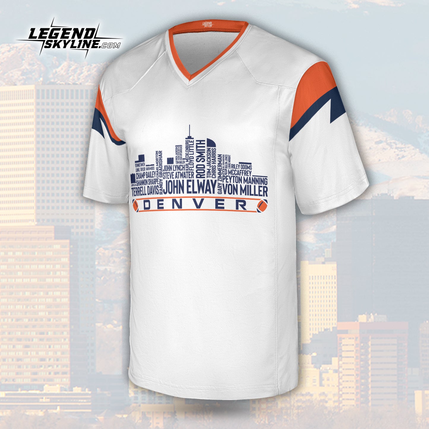 Denver Custom Football Jersey Greatest Of All Time Team Legends, Denver City Skyline Shirt, Personalized Embroidery Name Number