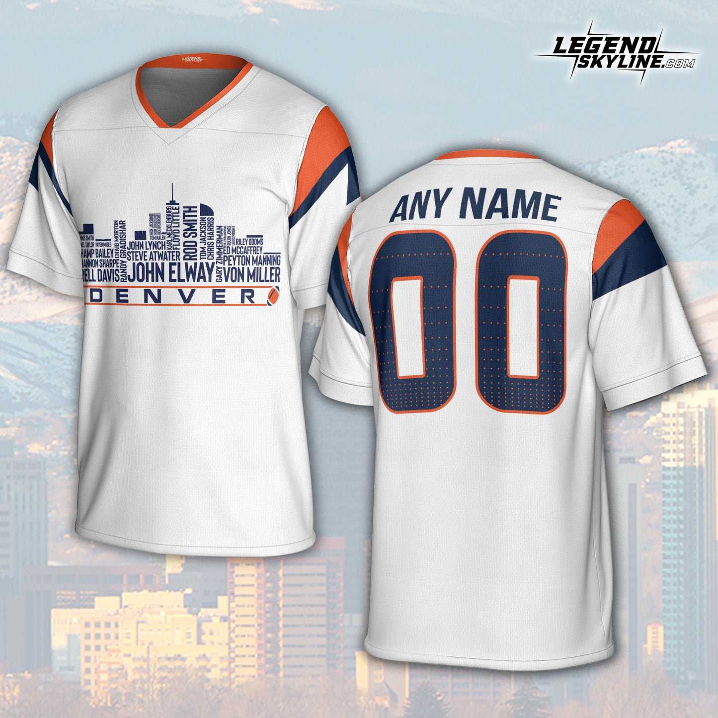 Denver Custom Football Jersey Greatest Of All Time Team Legends, Denver City Skyline Shirt, Personalized Embroidery Name Number