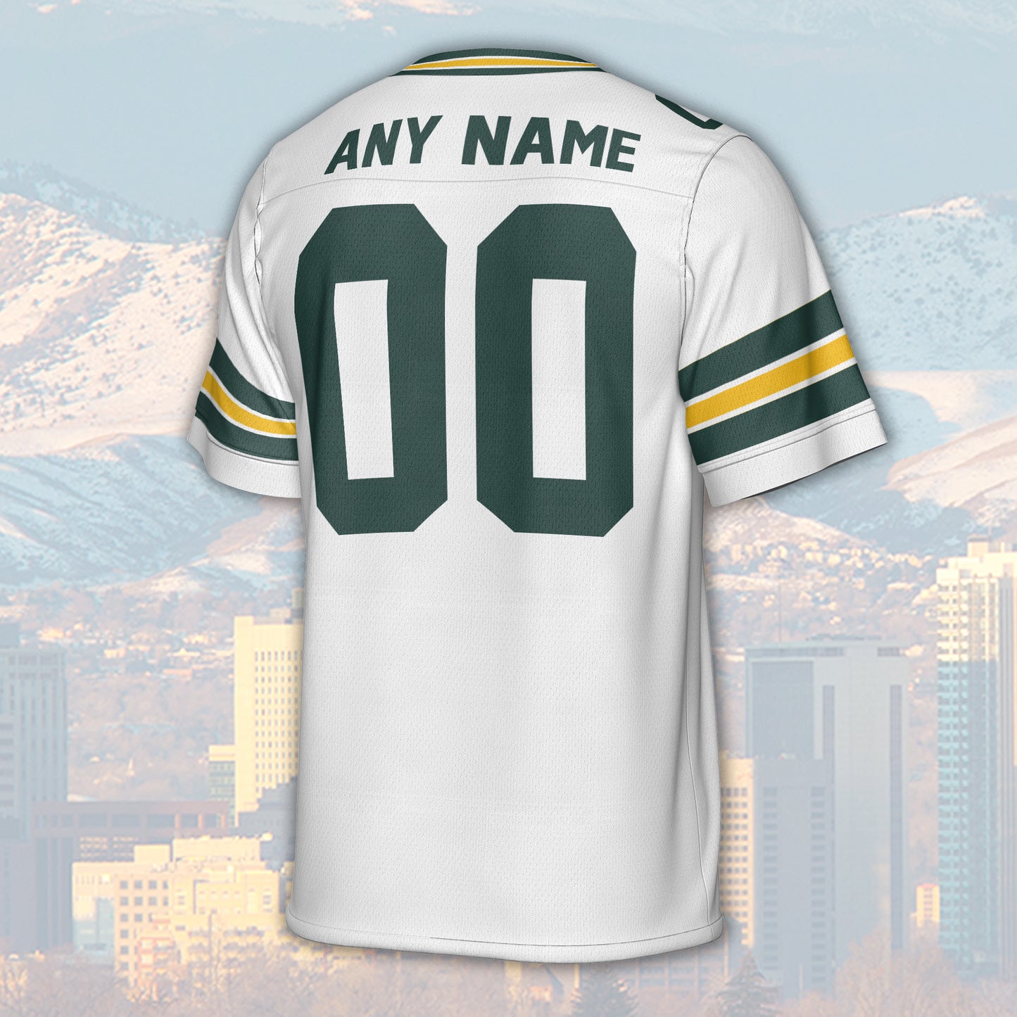 Green Bay Jersey Custom Football Greatest Of All Time Team Legends Green Bay City Skyline Jersey Shirt, Personalized Embroidery Name NumberGreen Bay