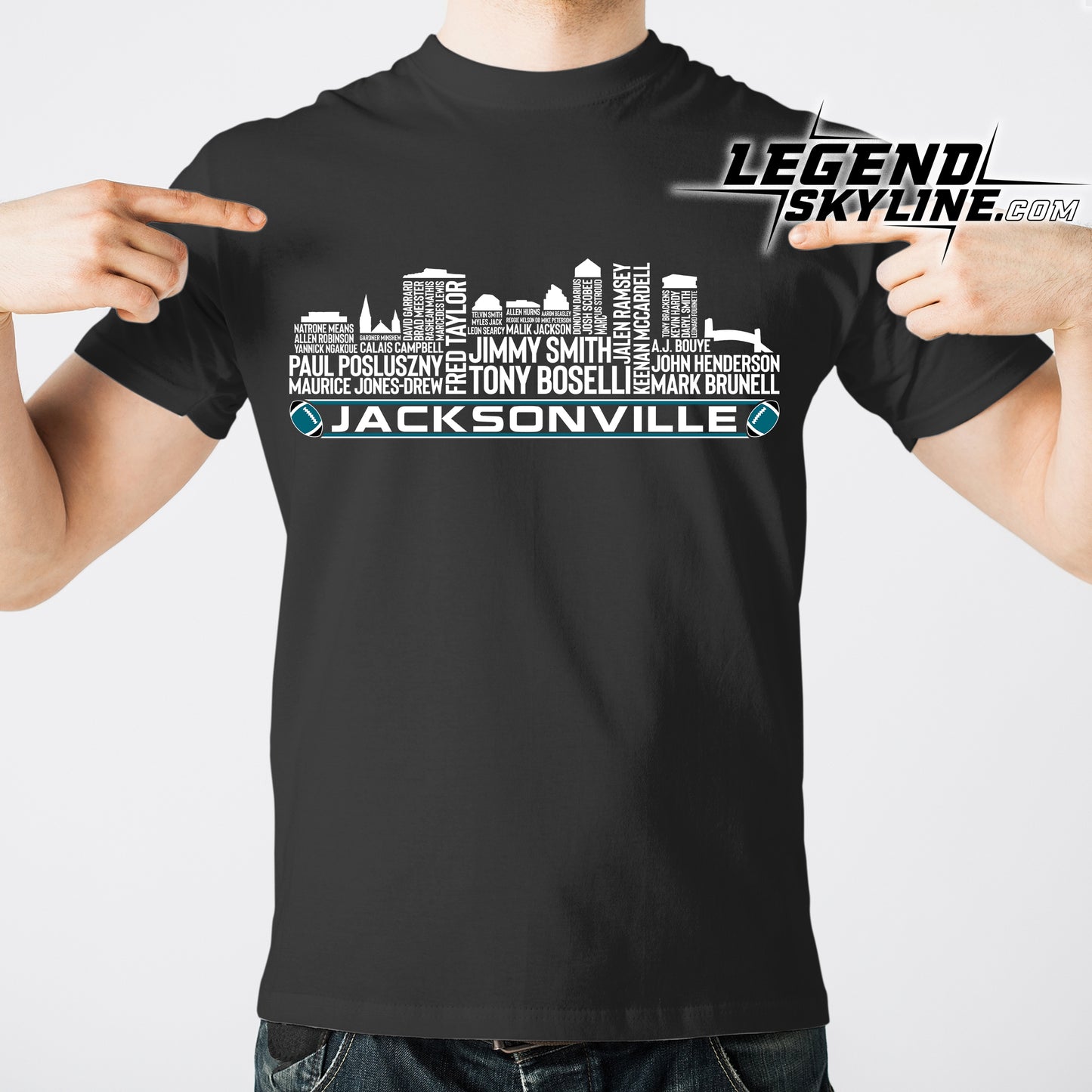 Jacksonville Football Greatest Of All Time Team Legend Jacksonville City Skyline Shirt