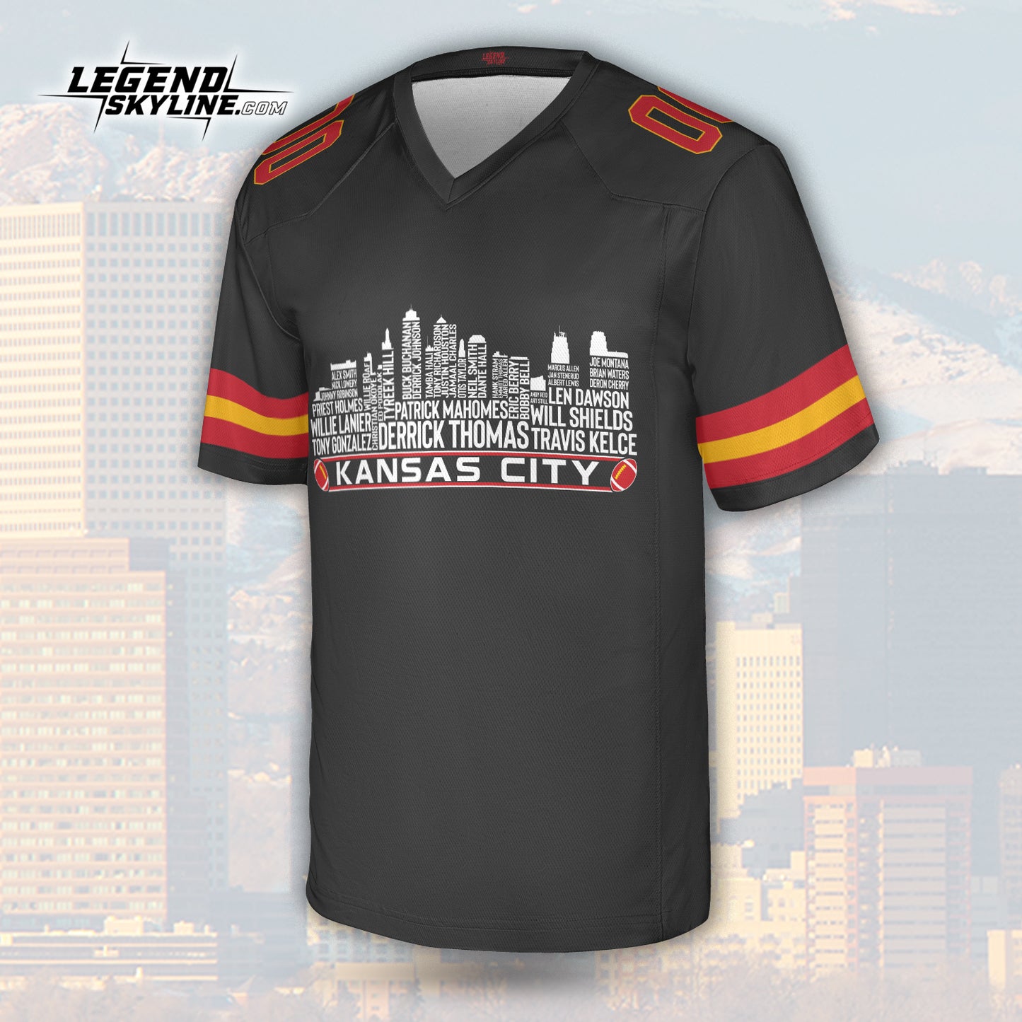 Kansas Jersey Custom Football Greatest Of All Time Team Legends Kansas City Skyline Jersey Shirt, Personalized Embroidery Name Number