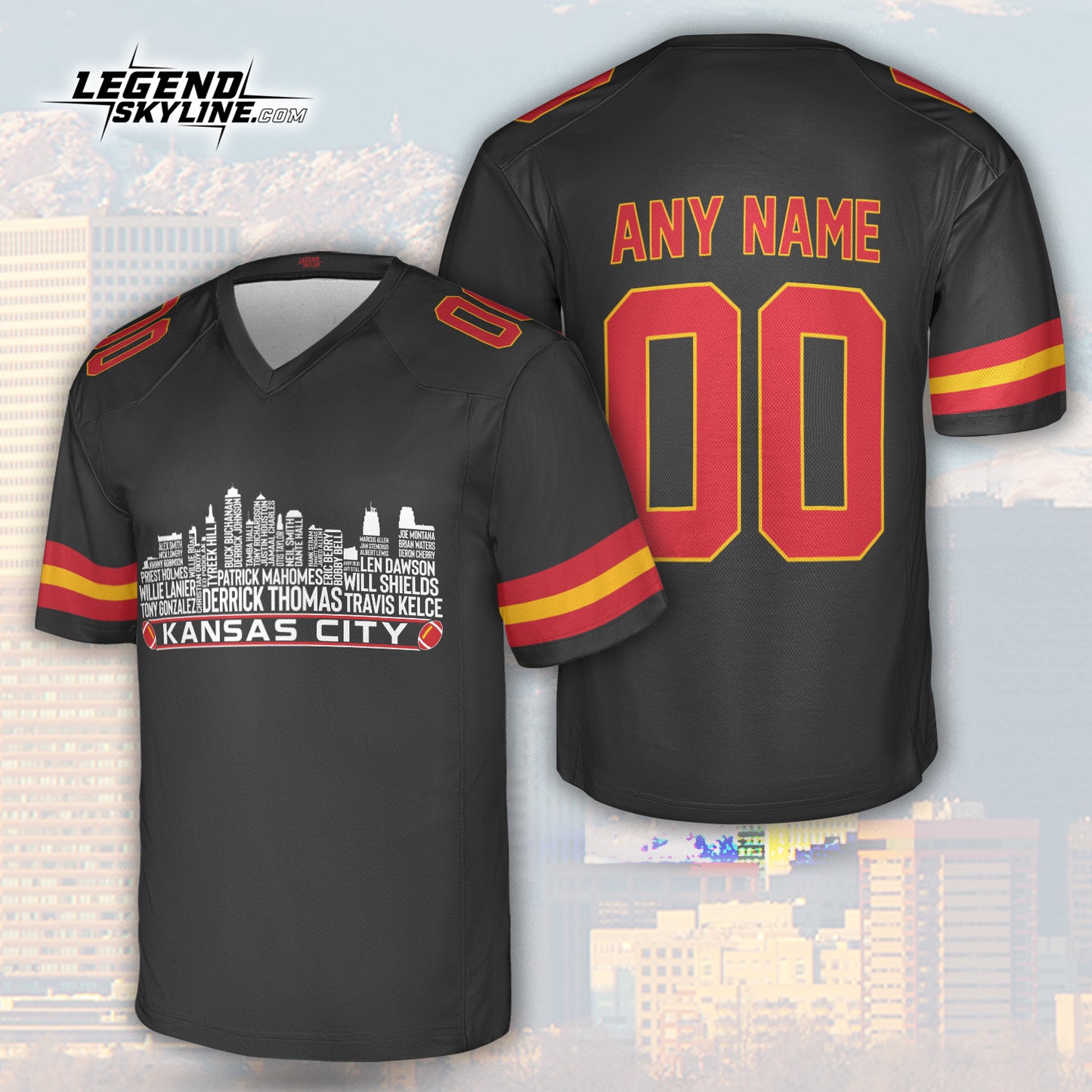 Kansas Jersey Custom Football Greatest Of All Time Team Legends Kansas City Skyline Jersey Shirt, Personalized Embroidery Name Number