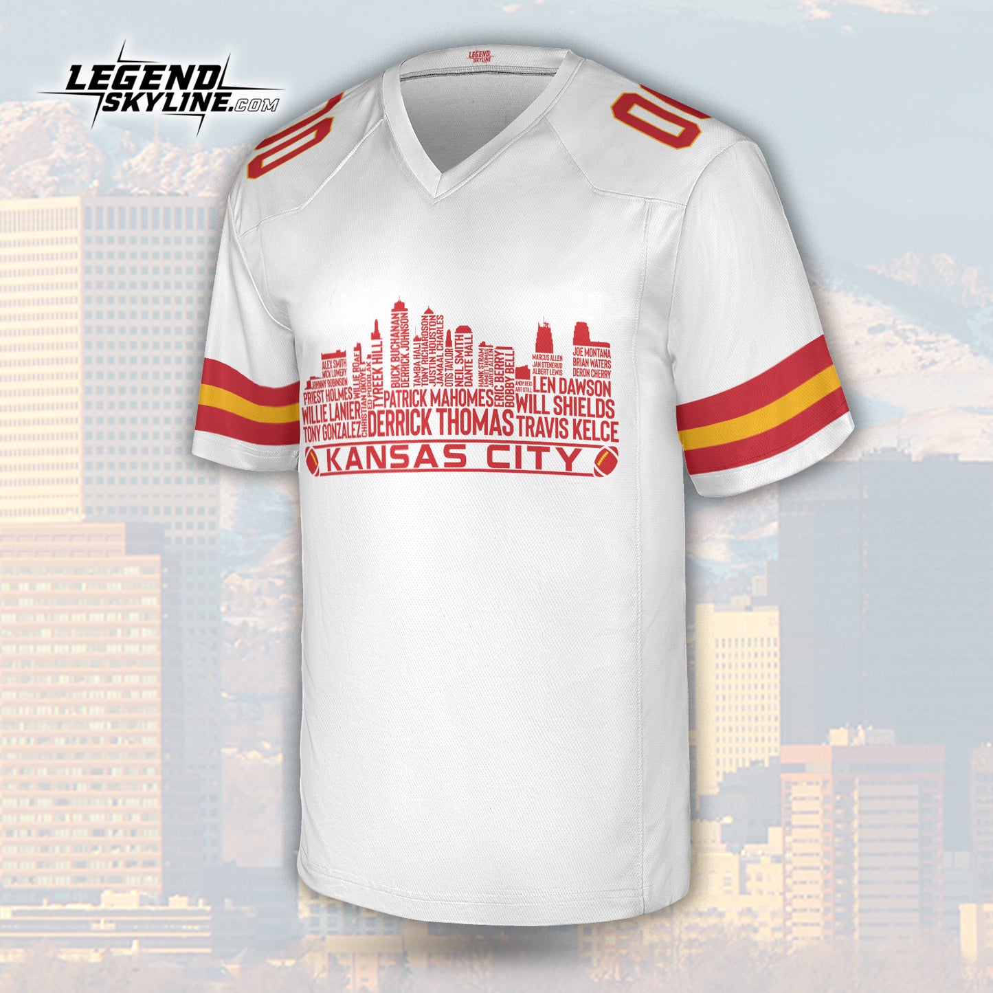 Kansas Jersey Custom Football Greatest Of All Time Team Legends Kansas City Skyline Jersey Shirt, Personalized Embroidery Name Number