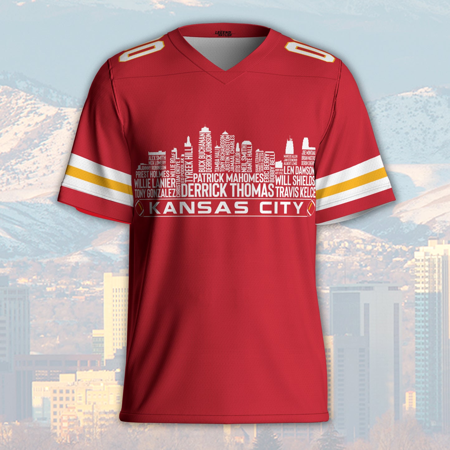 Kansas Jersey Custom Football Greatest Of All Time Team Legends Kansas City Skyline Jersey Shirt, Personalized Embroidery Name Number