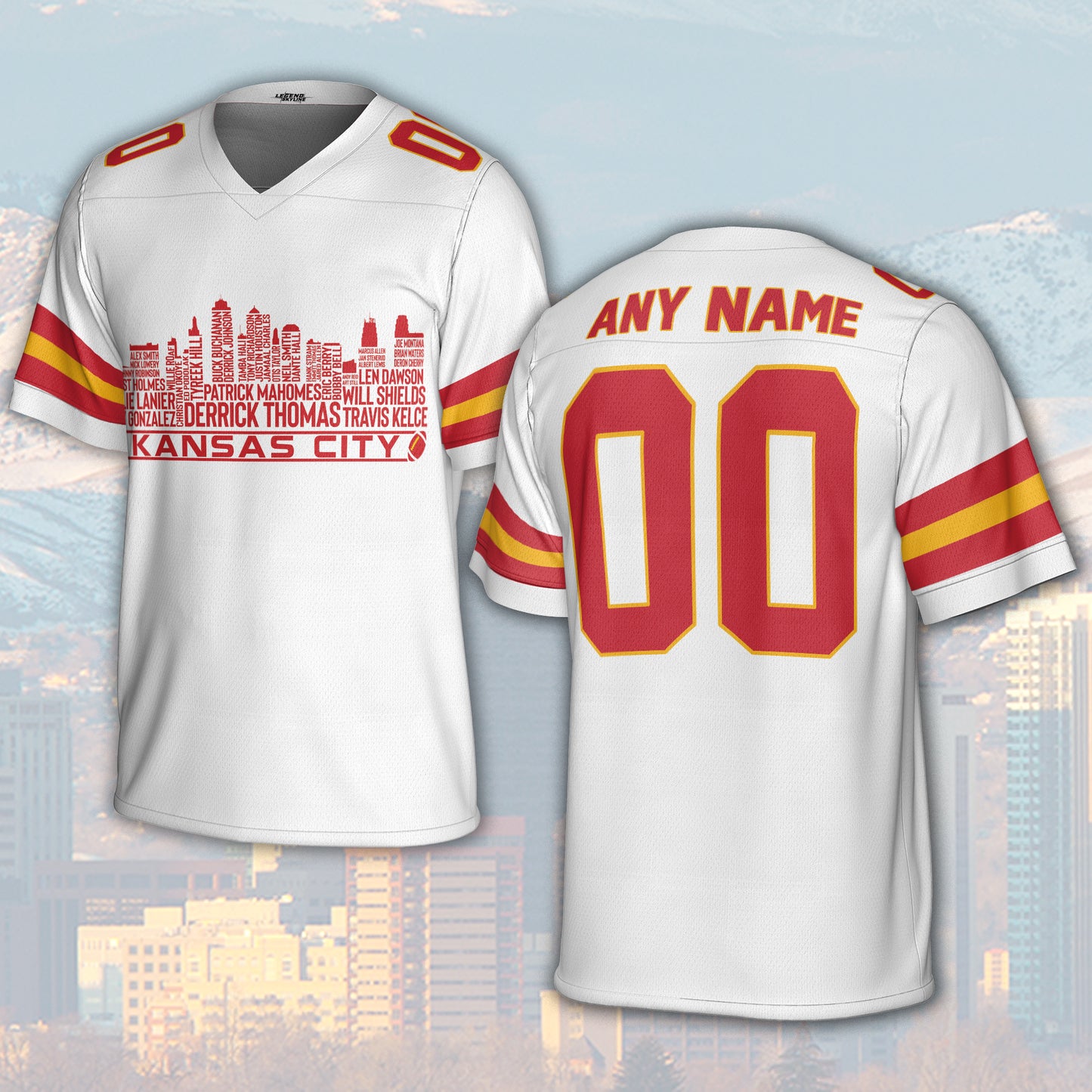 Kansas Jersey Custom Football Greatest Of All Time Team Legends Kansas City Skyline Jersey Shirt, Personalized Embroidery Name Number