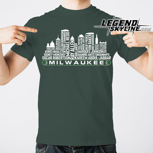 Milwaukee Basketball Greatest Of All Time Team Legend Milwaukee City Skyline Shirt