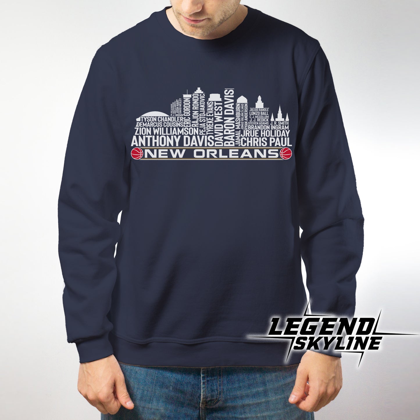 New Orleans Basketball Greatest Of All Time Team Legend New Orleans City Skyline Shirt
