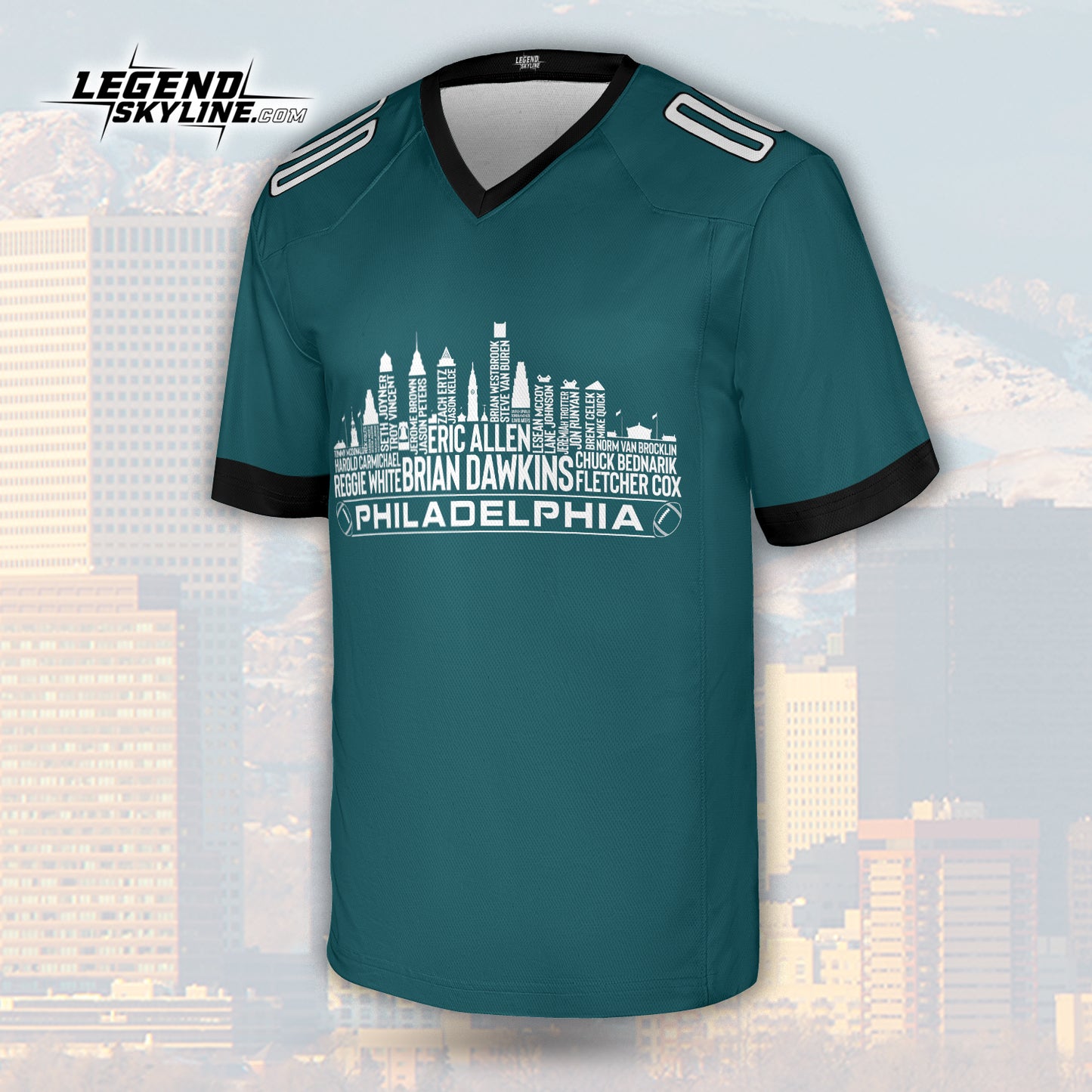 Philadelphia Custom Football Jersey Greatest Of All Time Team Legends, Philadelphia City Skyline Shirt, Personalized Embroidery Name Number