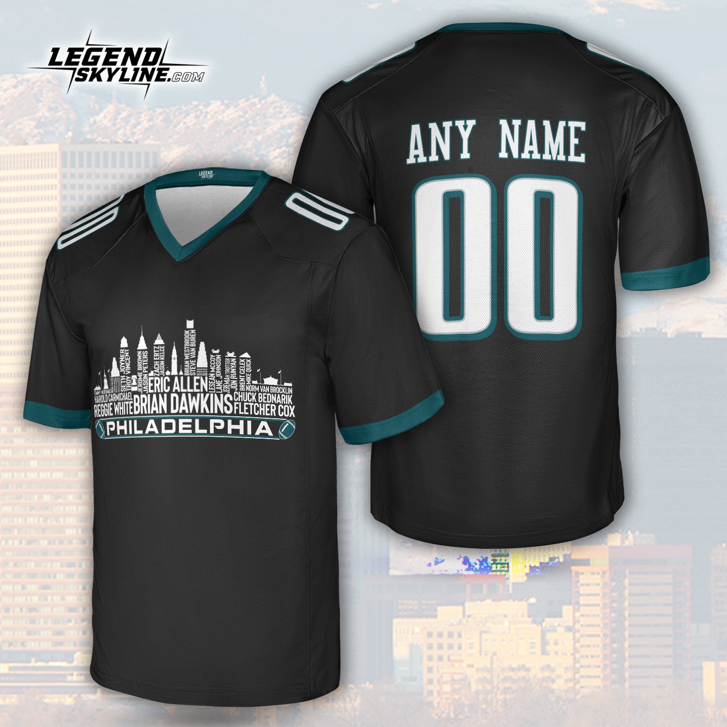 Philadelphia Custom Football Jersey Greatest Of All Time Team Legends, Philadelphia City Skyline Shirt, Personalized Embroidery Name Number