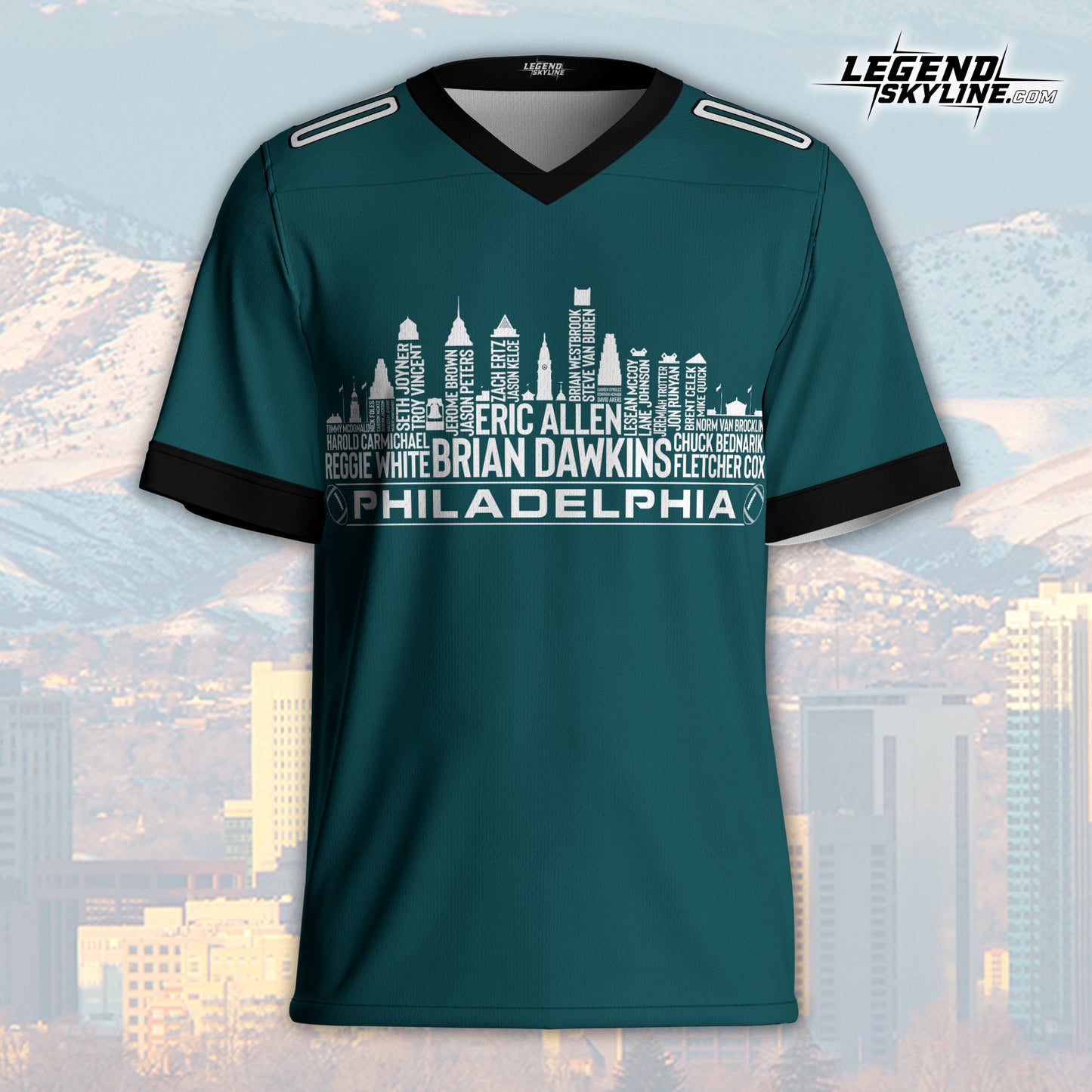 Philadelphia Custom Football Jersey Greatest Of All Time Team Legends, Philadelphia City Skyline Shirt, Personalized Embroidery Name Number