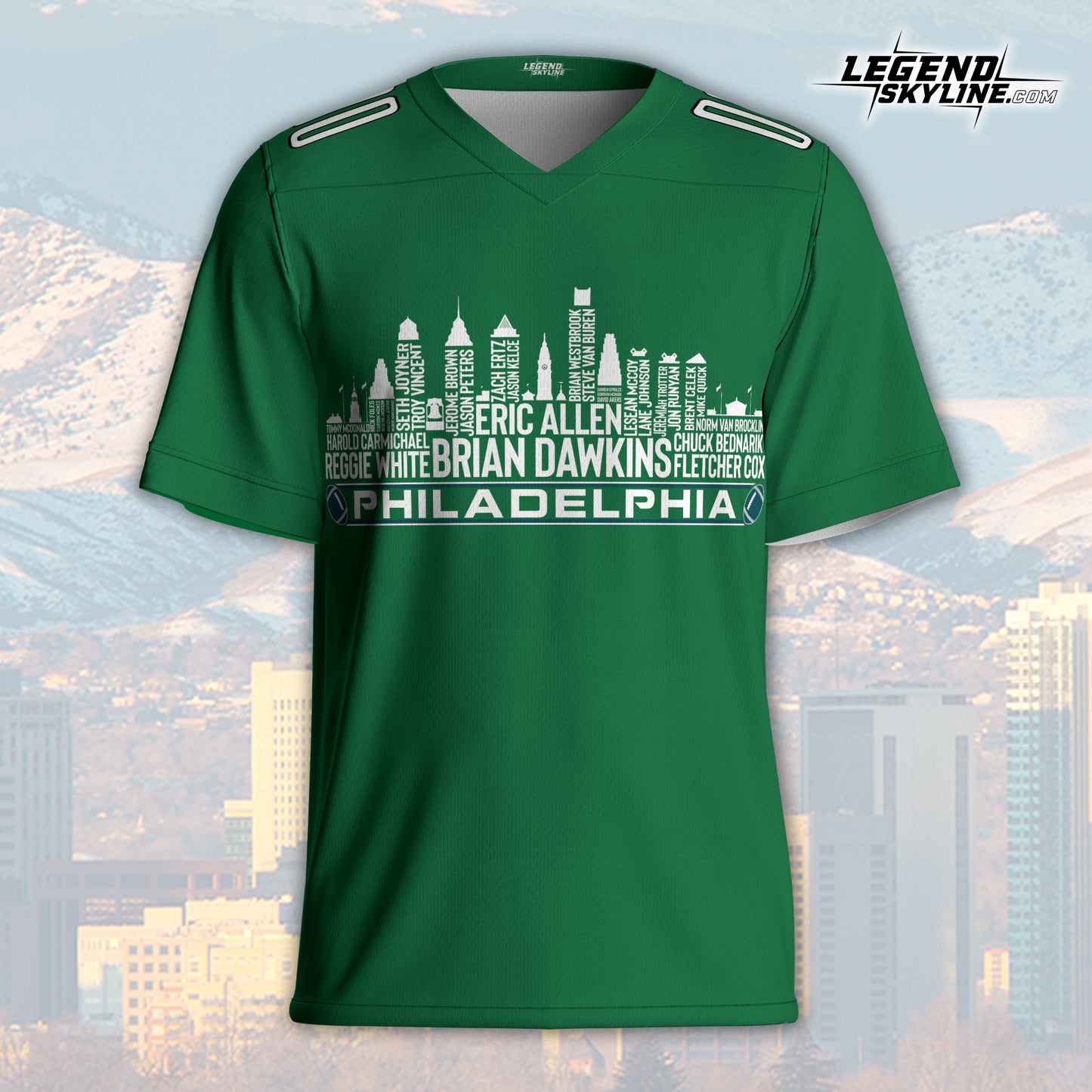 Philadelphia Custom Football Jersey Greatest Of All Time Team Legends, Philadelphia City Skyline Shirt, Personalized Embroidery Name Number