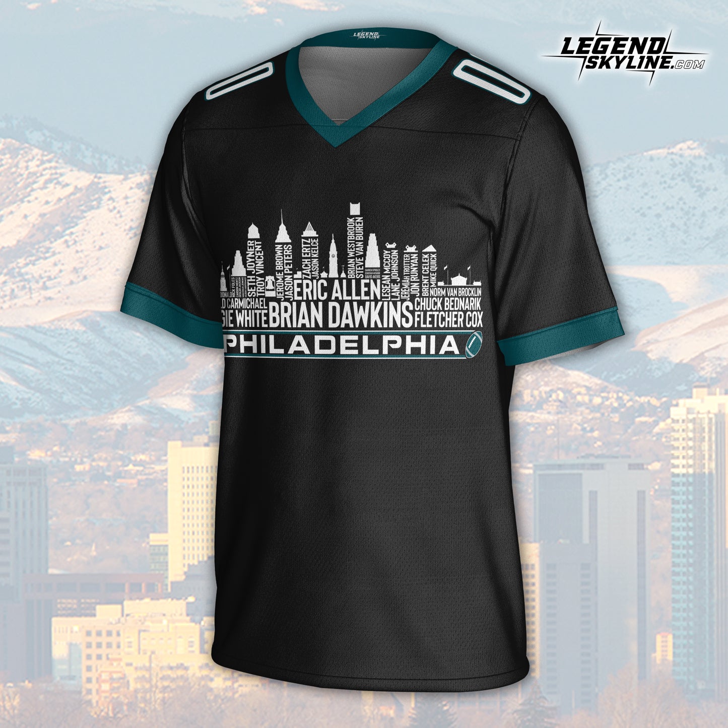 Philadelphia Custom Football Jersey Greatest Of All Time Team Legends, Philadelphia City Skyline Shirt, Personalized Embroidery Name Number