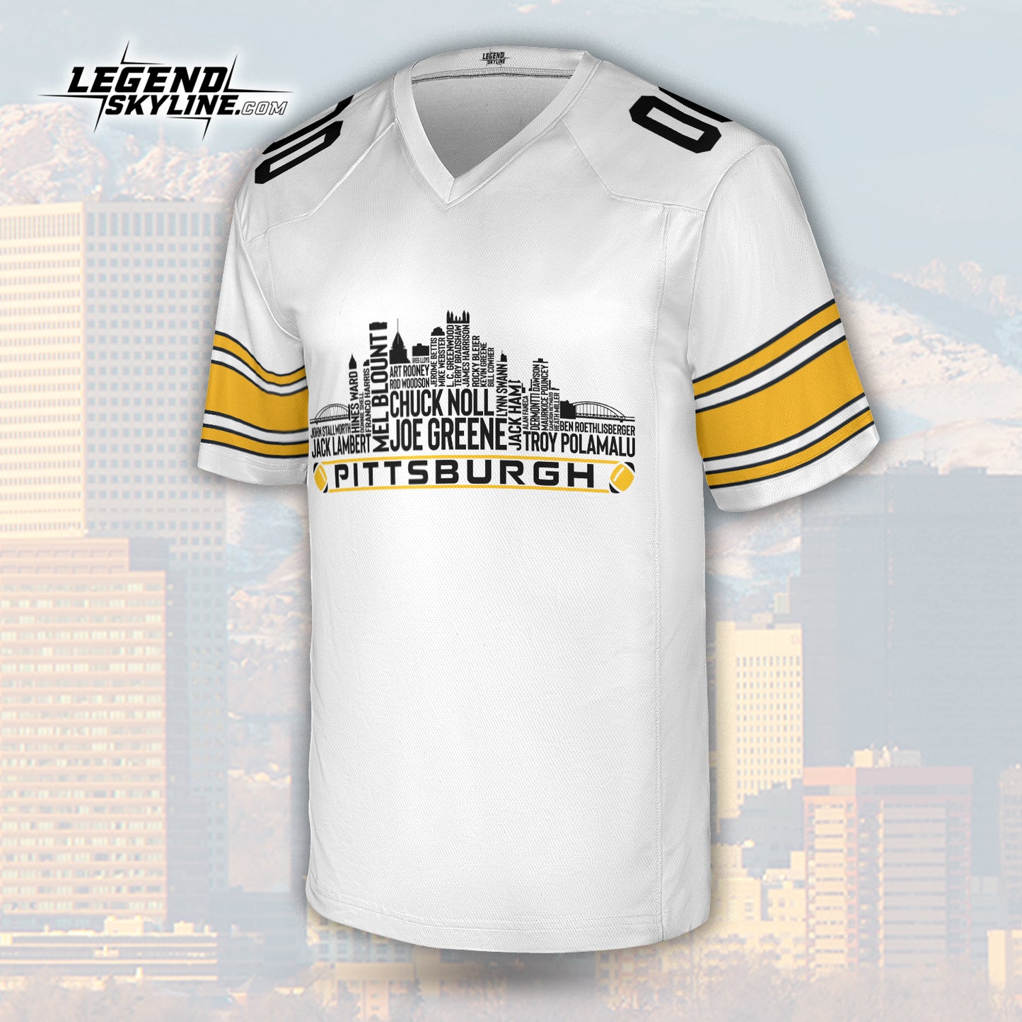 Pittsburgh Custom Football Jersey Greatest Of All Time Team Legends, Pittsburgh City Skyline Shirt, Personalized Embroidery Name Number