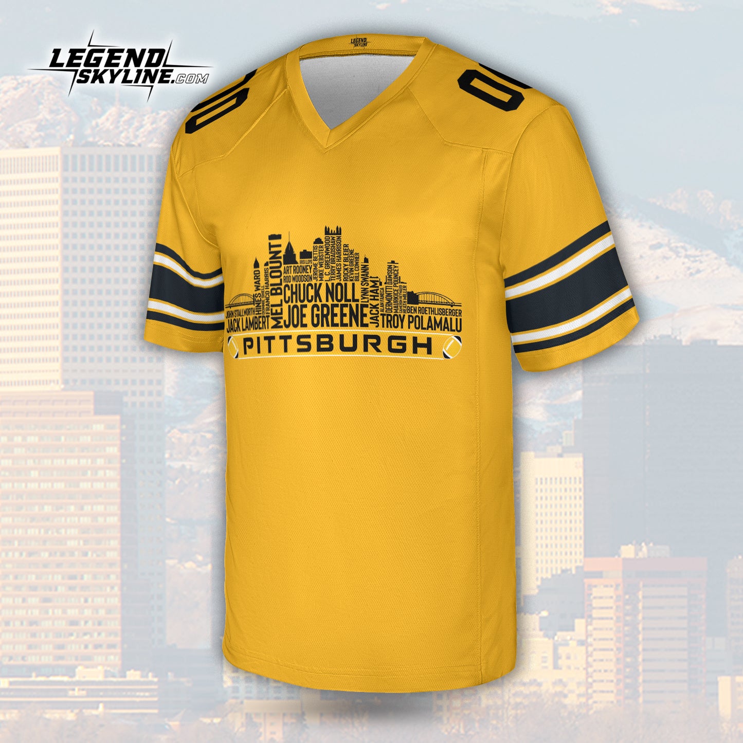 Pittsburgh Custom Football Jersey Greatest Of All Time Team Legends, Pittsburgh City Skyline Shirt, Personalized Embroidery Name Number