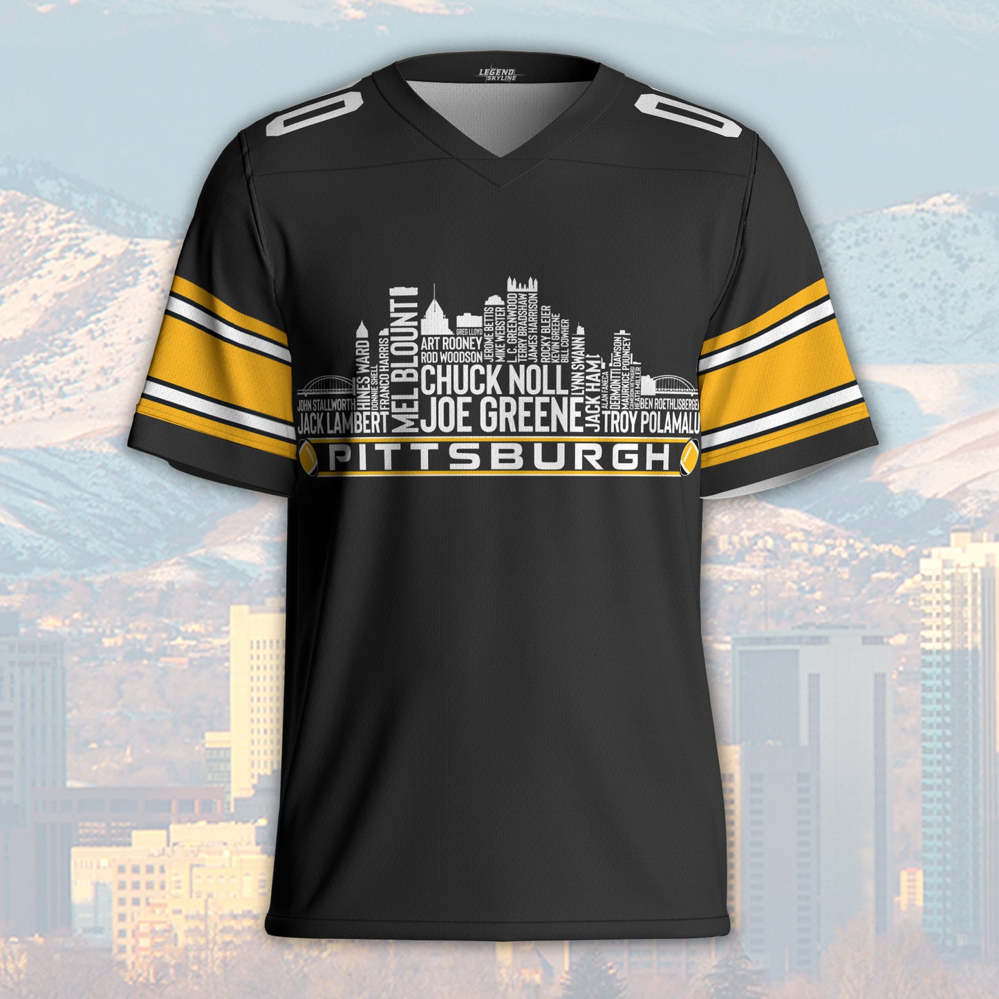 Pittsburgh Custom Football Jersey Greatest Of All Time Team Legends, Pittsburgh City Skyline Shirt, Personalized Embroidery Name Number