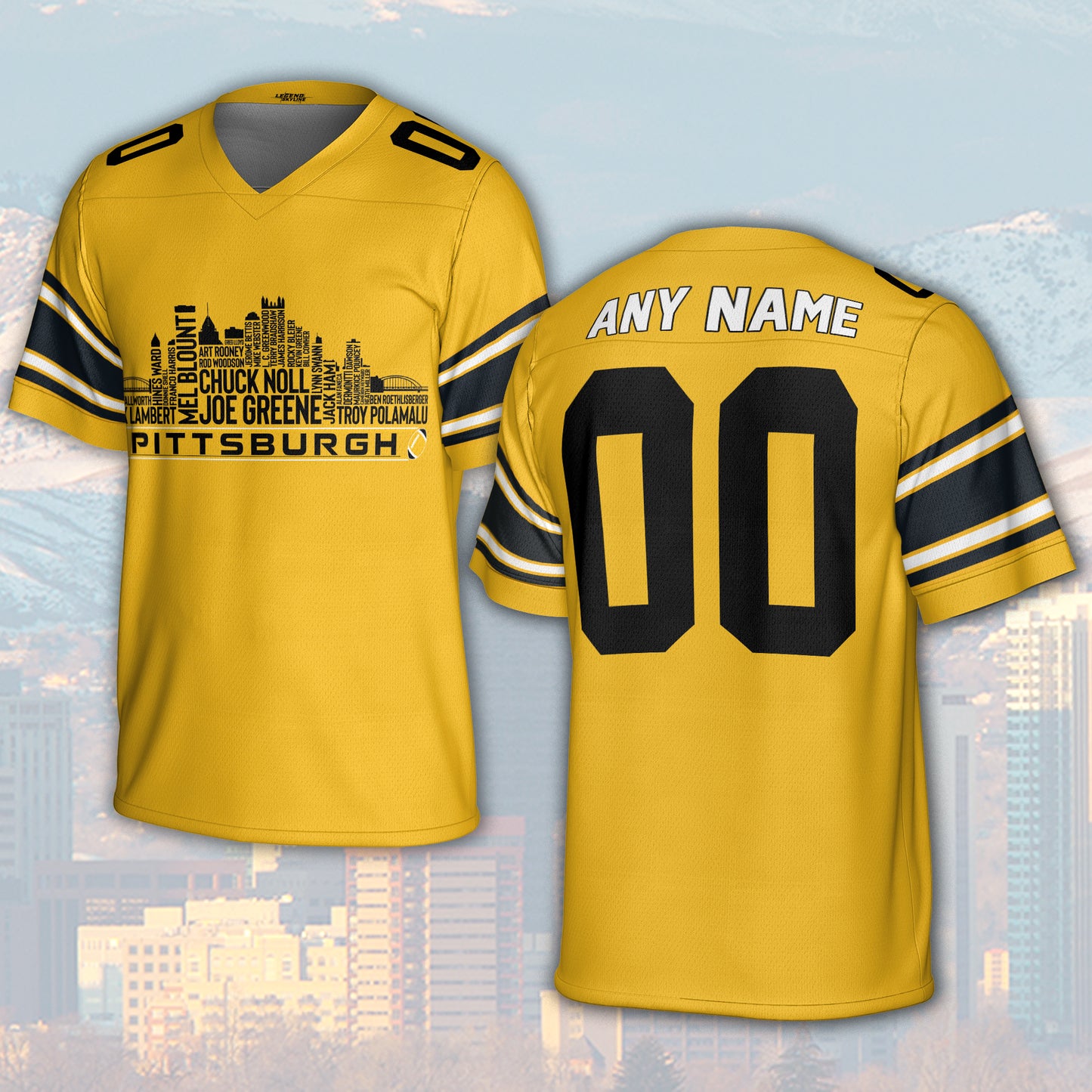 Pittsburgh Custom Football Jersey Greatest Of All Time Team Legends, Pittsburgh City Skyline Shirt, Personalized Embroidery Name Number