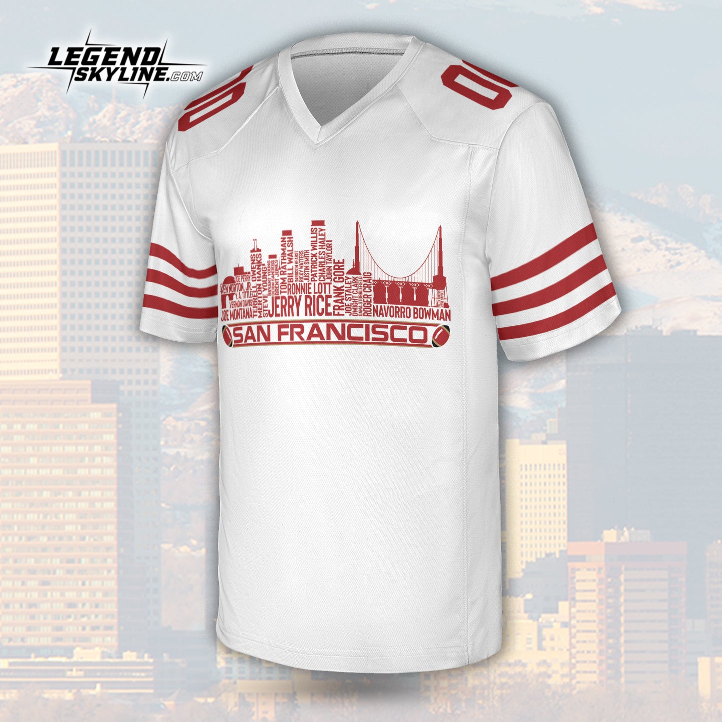 San Francisco Custom Football Jersey Greatest Of All Time Team Legends, San Francisco City Skyline Shirt, Personalized Embroidery Name Number
