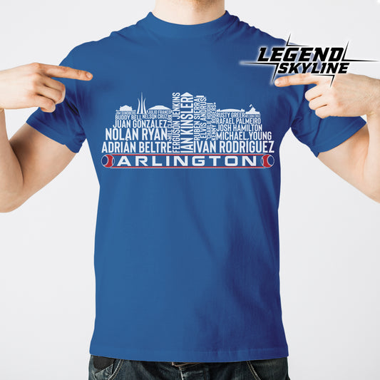 Texas Baseball Greatest Of All Time Team Legend Arlington City Skyline Shirt