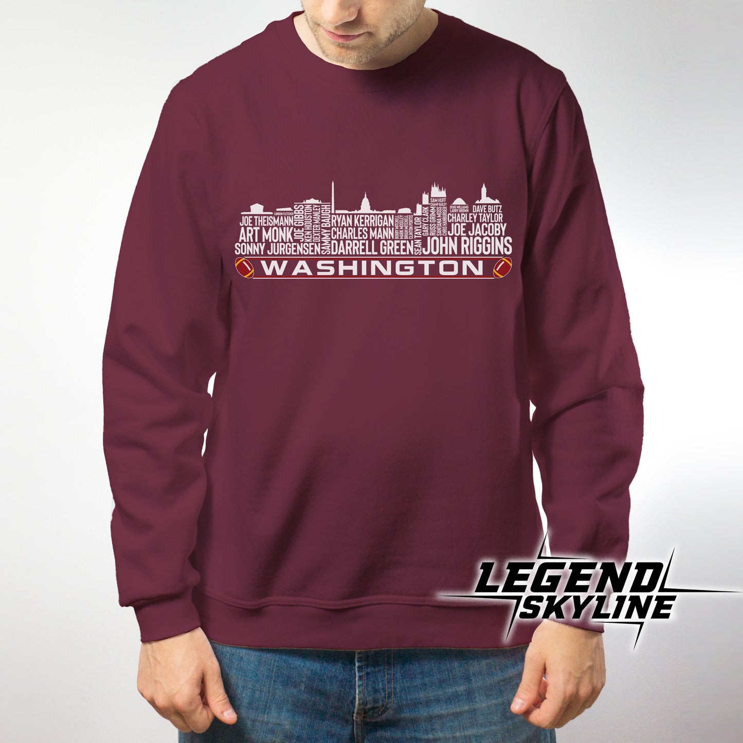 Washington D.C Football Greatest Of All Time Team Legend Washington D.C Skyline Shirt