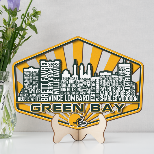 Green Bay Football Greatest Of All Time Legend Team Wood Sign Green Bay City Skyline Gift Decor