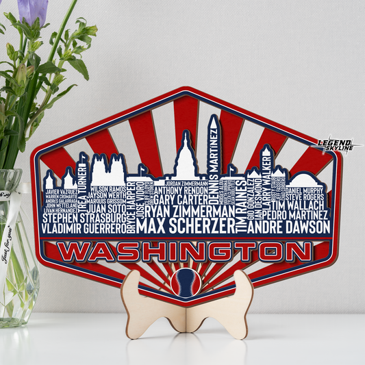 Washington Baseball Greatest Of All Time Legend Team Wood Sign Washington City Skyline Gift Decor