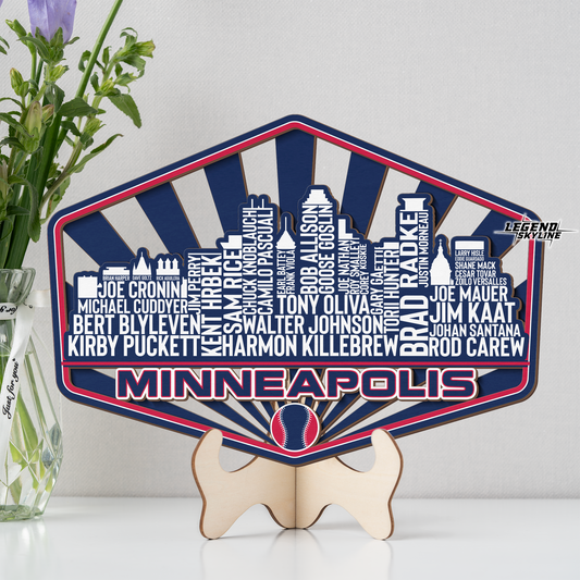 Minnesota Baseball Greatest Of All Time Legend Team Wood Sign Minneapolis City Skyline Gift Decor