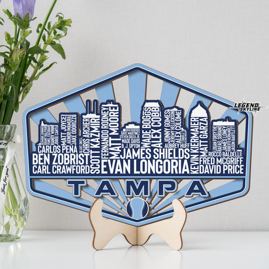 Tampa Bay Baseball Greatest Of All Time Legend Team Wood Sign Tampa City Skyline Gift Decor