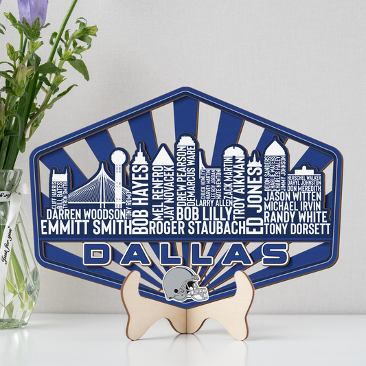 Dallas Football Greatest Of All Time Legend Team Wood Sign Dallas City Skyline Gift Decor